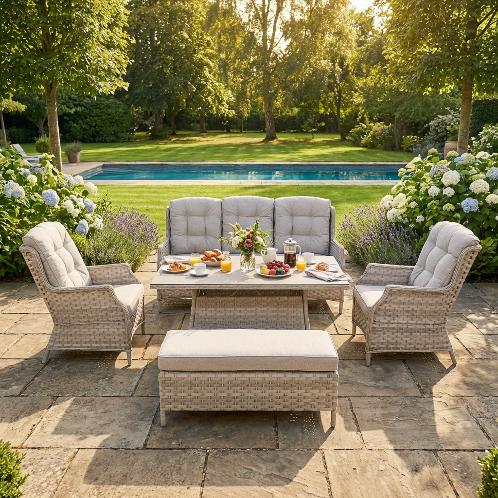 3-Seater Sofa Set with 2 Armchairs, Bench & Standard Table