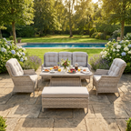3-Seater Sofa Set with 2 Armchairs, Bench & Standard Table
