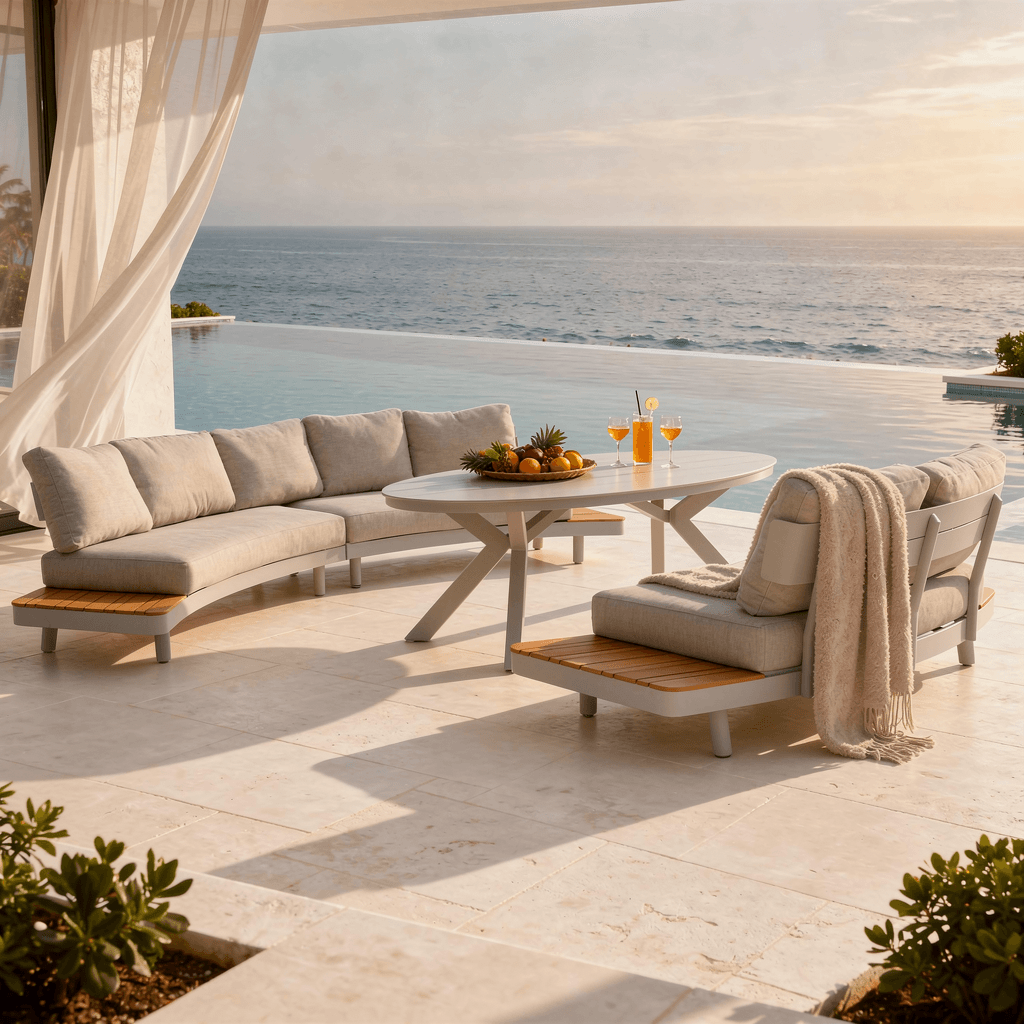 4-Seater Curved Sofa Set with 2-Seater Curved Sofa & Dining Table