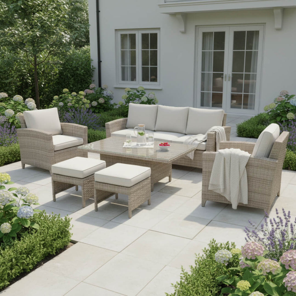 3-Seater Sofa Set with 2 Armchairs & Height Adjustable Table
