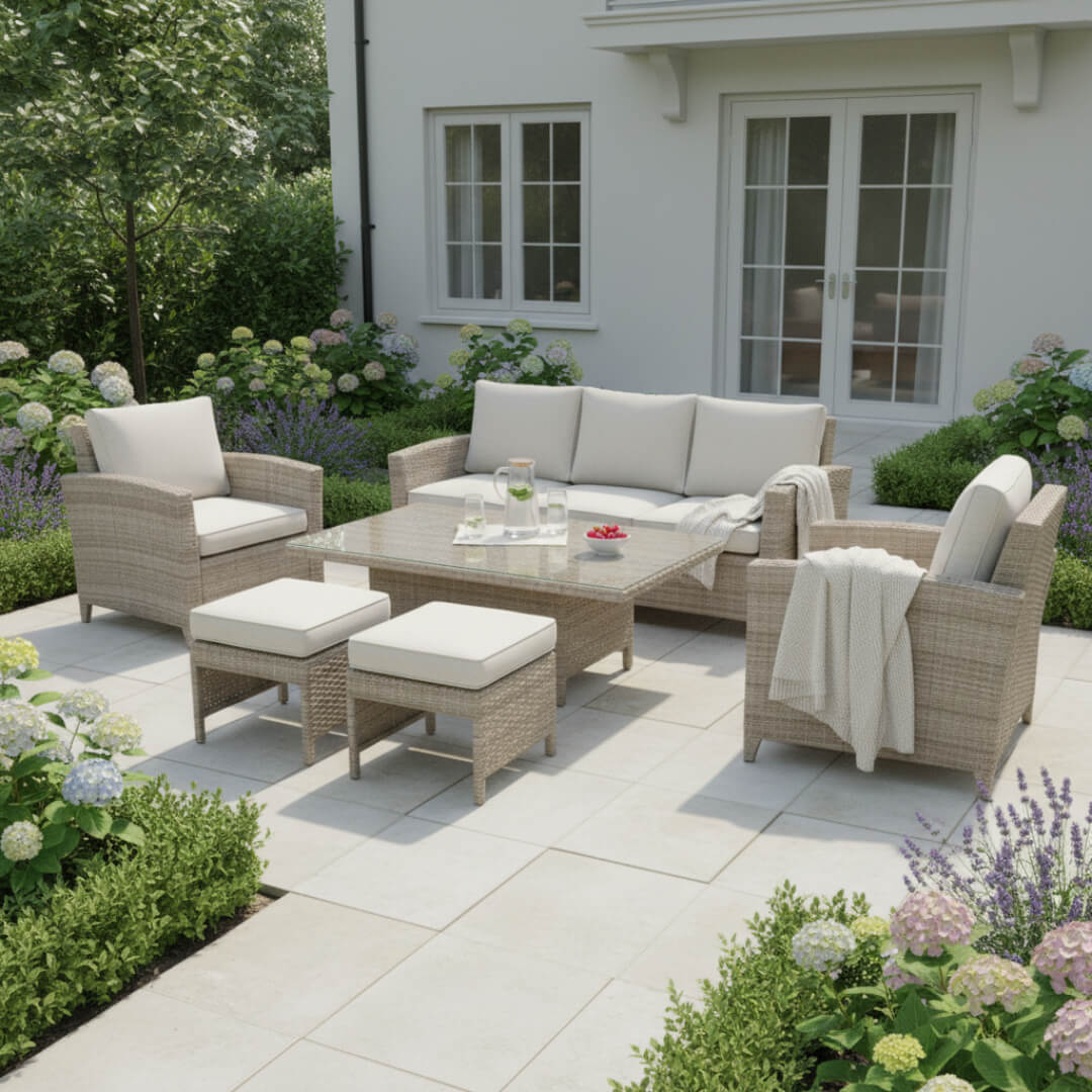 3-Seater Sofa Set with 2 Armchairs & Height Adjustable Table