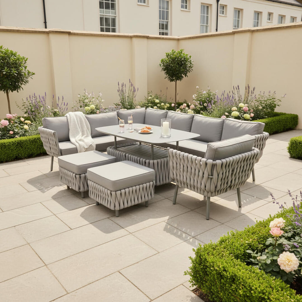 L Corner Sofa Set with Armchair, 2 Stools and Height Adjustable Table