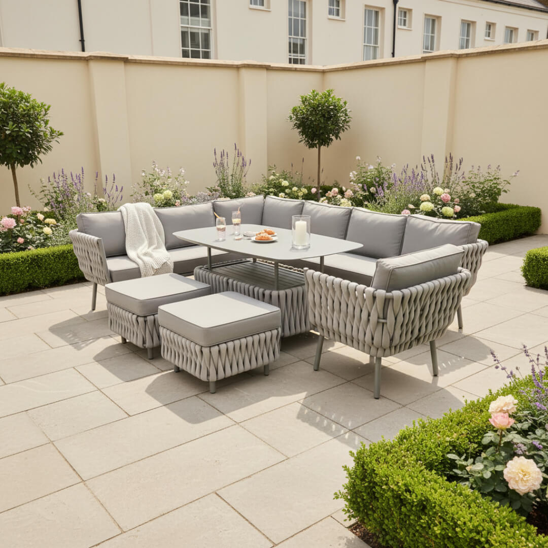 L Corner Sofa Set with Armchair, 2 Stools and Height Adjustable Table
