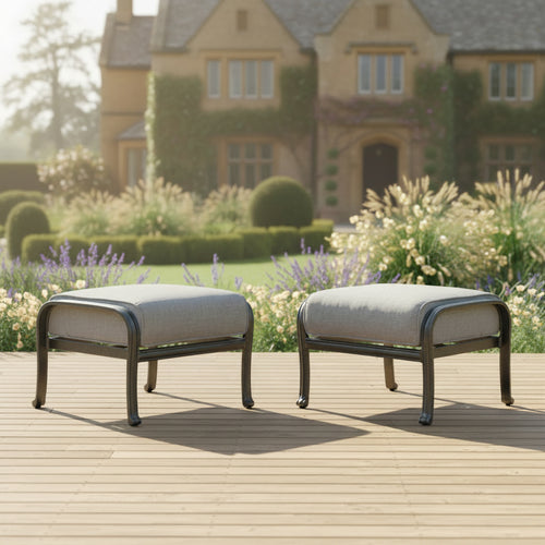 2 Chair Reclining Lounge Bistro Set with Footstools & Side Table