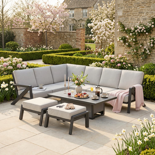 L Corner Sofa Set with 2 Stools & Height Adjustable Table