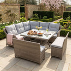 Curve Corner Sofa Set with 2 High Back Benches & Standard Dining Table