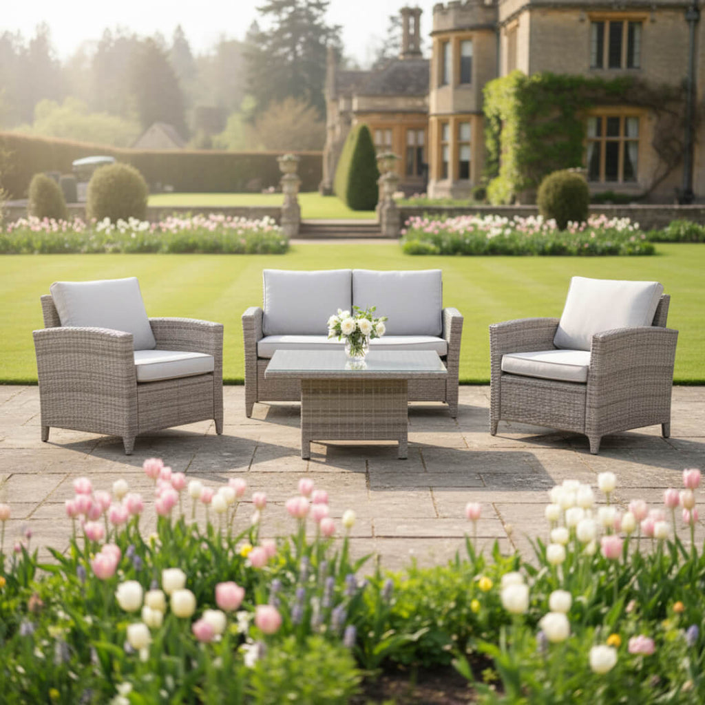 2-Seater Sofa Set with 2 Armchairs & Height Adjustable Table