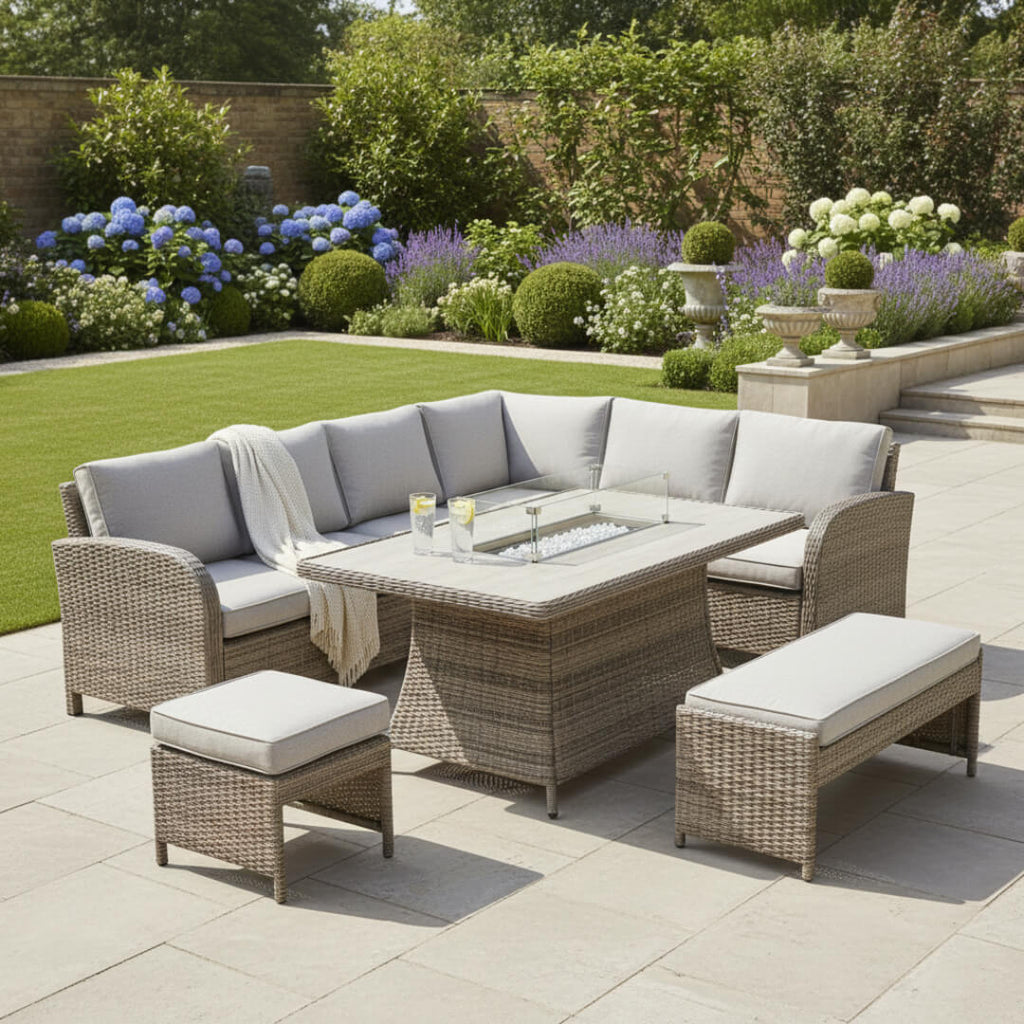 L Corner Sofa Set with Firepit Table