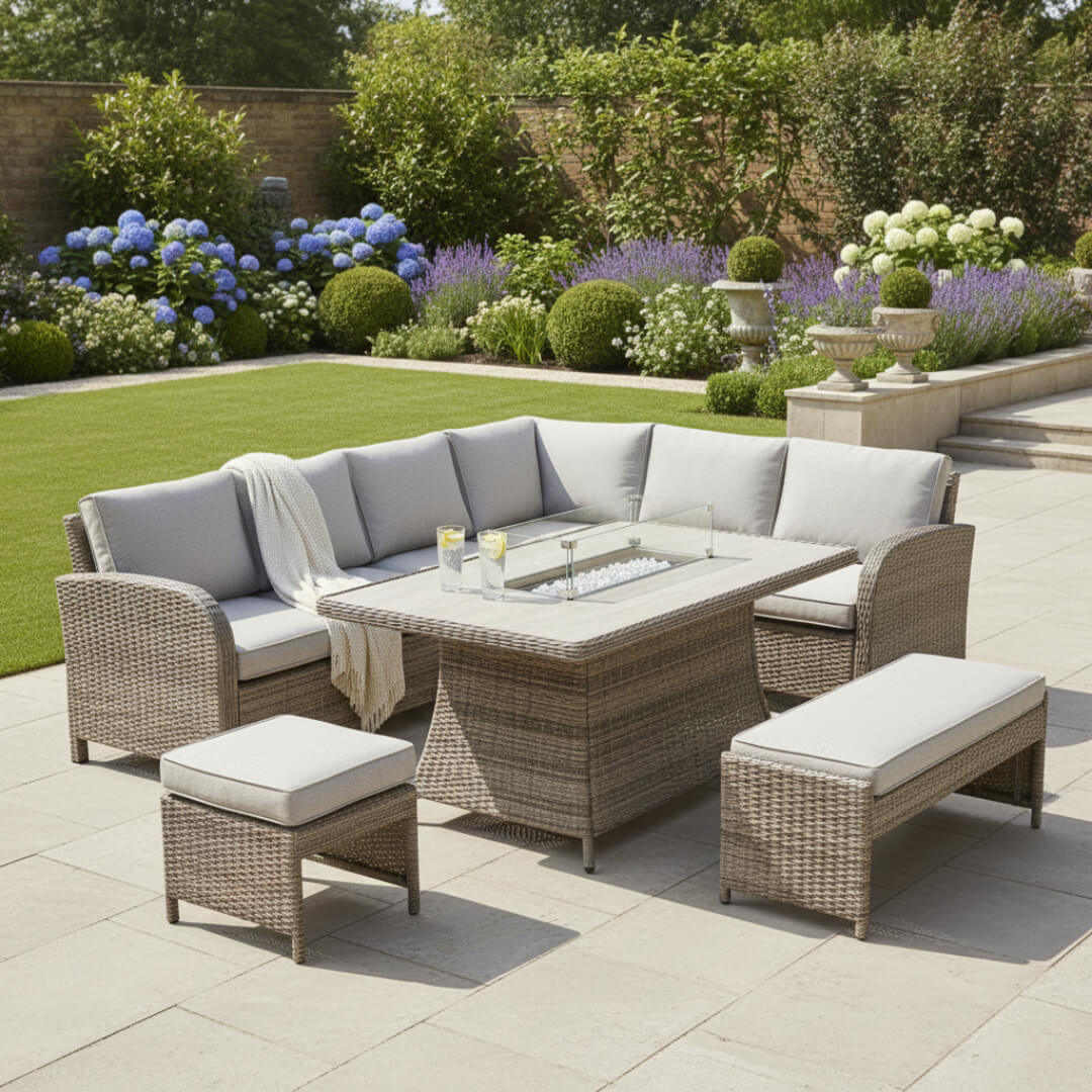 L Corner Sofa Set with Firepit Table