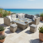50p Corner Sofa Set with 2 Stools & Firepit Table