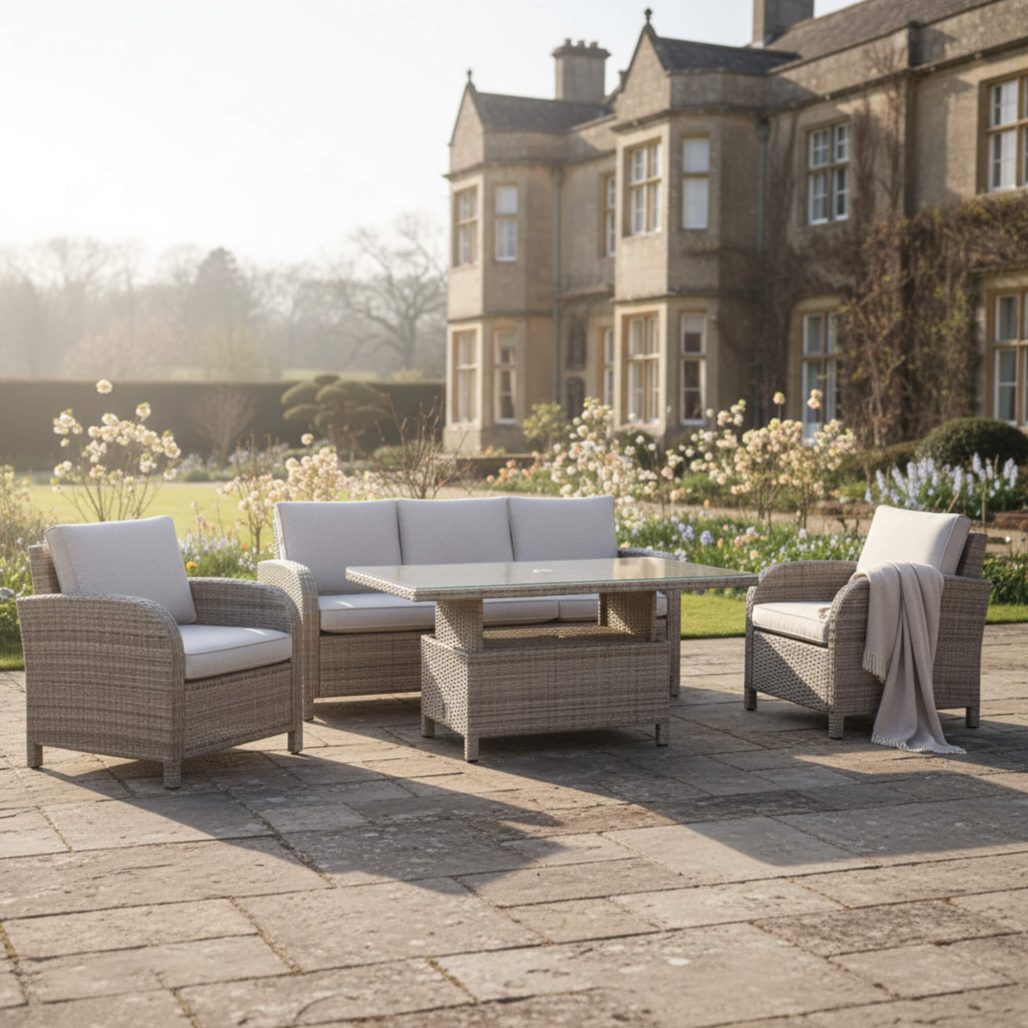 3-Seater Sofa Set with 2 Armchairs & Height Adjustable Table