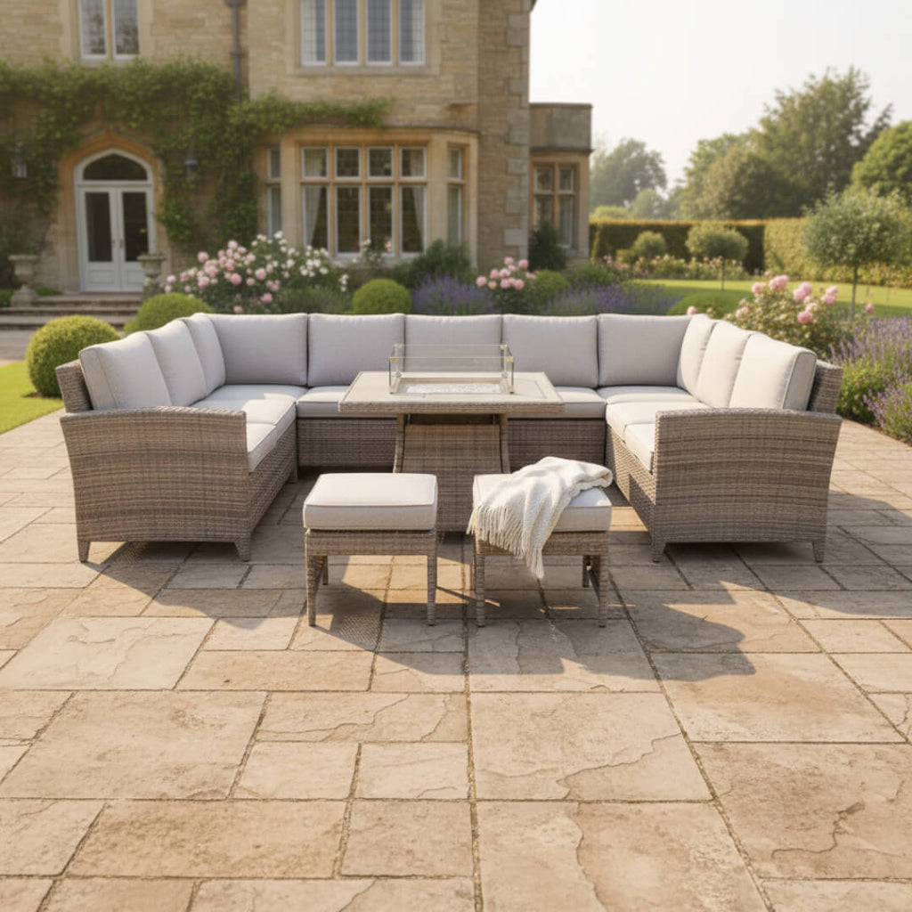 U Shaped Corner Sofa Set with Firepit Table