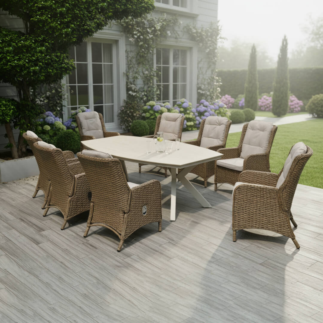 8 Chair Reclining Wingback Dining Set