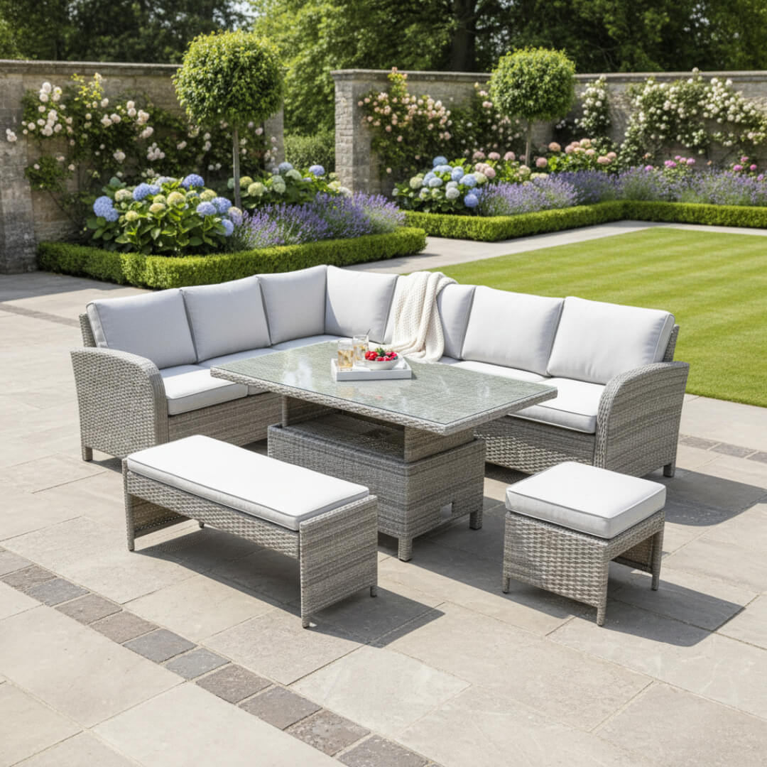 L Corner Sofa Set with Height Adjustable Table