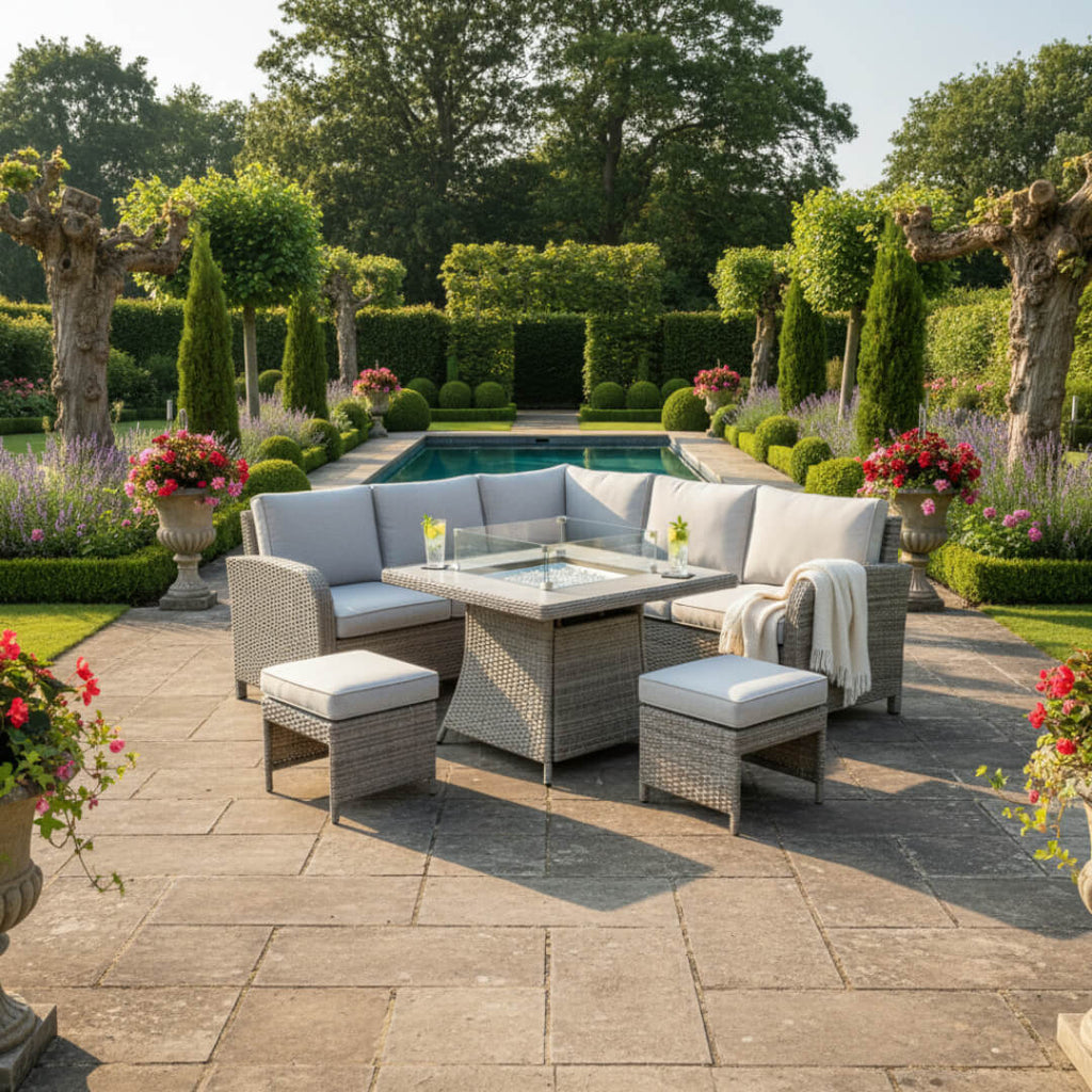 Square Corner Sofa Set with Firepit Table