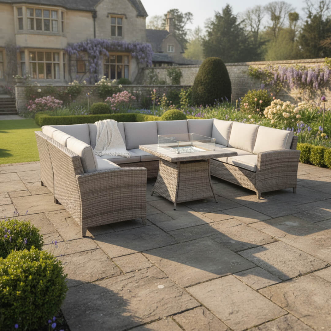 U Shaped Corner Sofa Set with Firepit Table