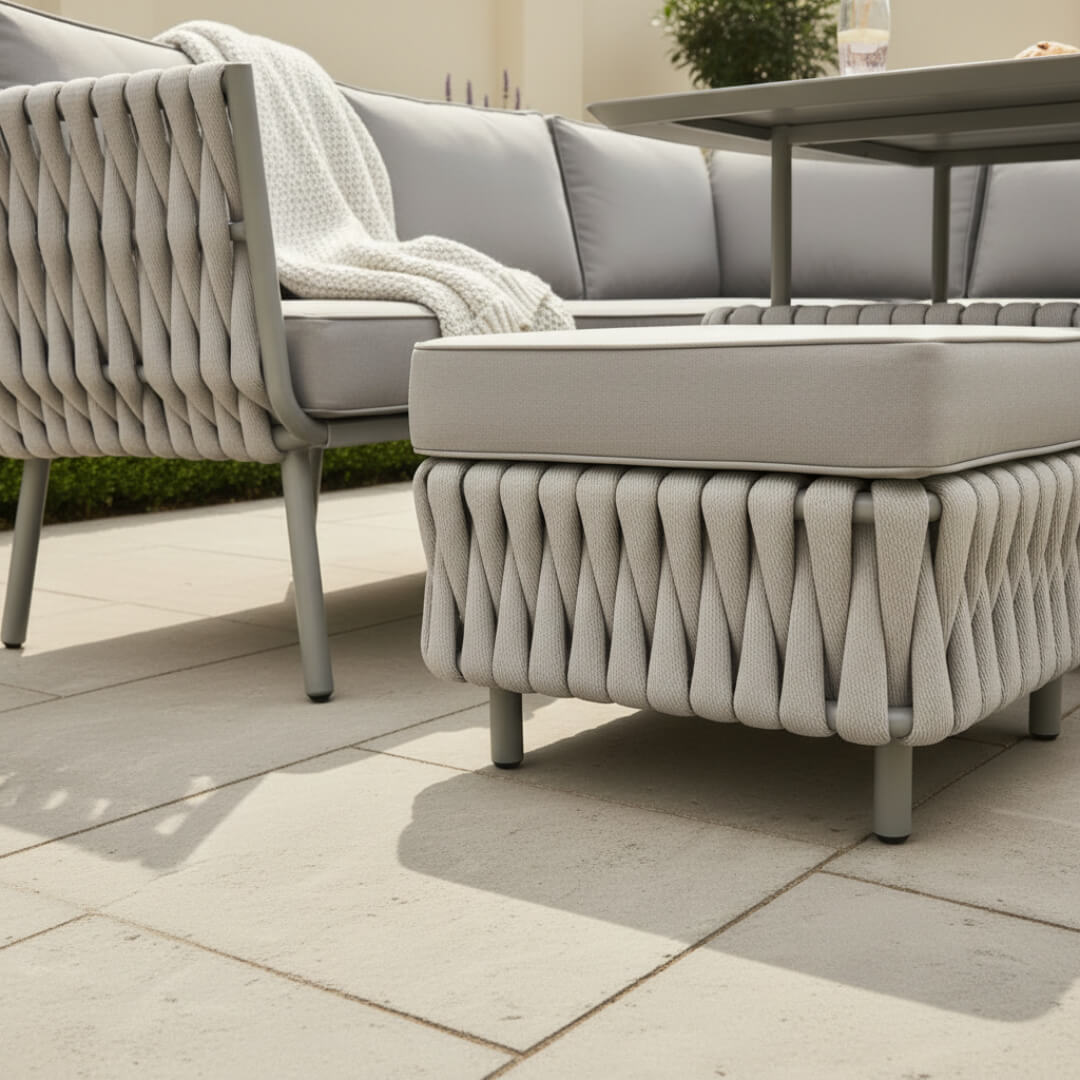 L Corner Sofa Set with Armchair, 2 Stools and Height Adjustable Table
