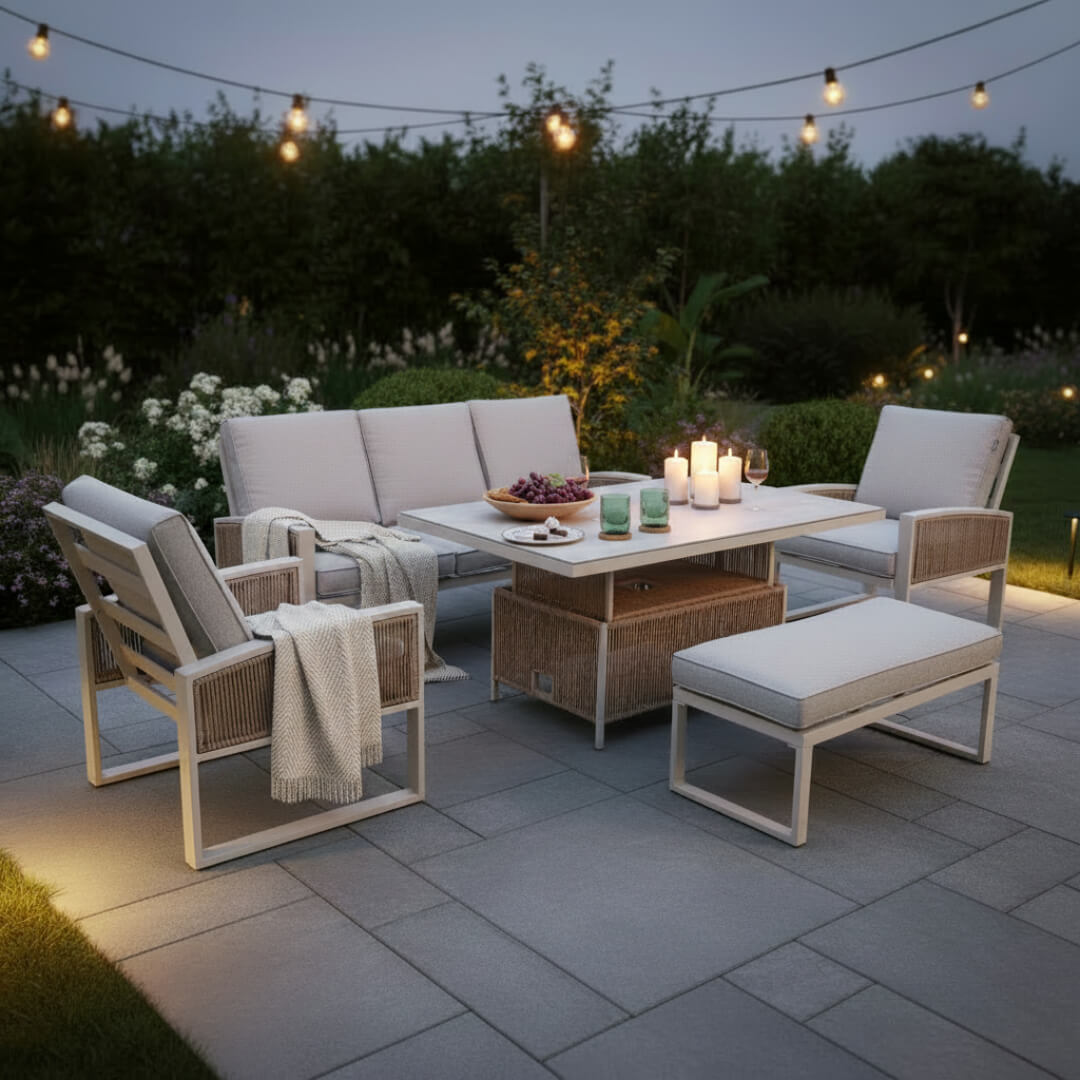 3-Seater Sofa Set with 2 Armchairs, Bench & Height Adjustable Table