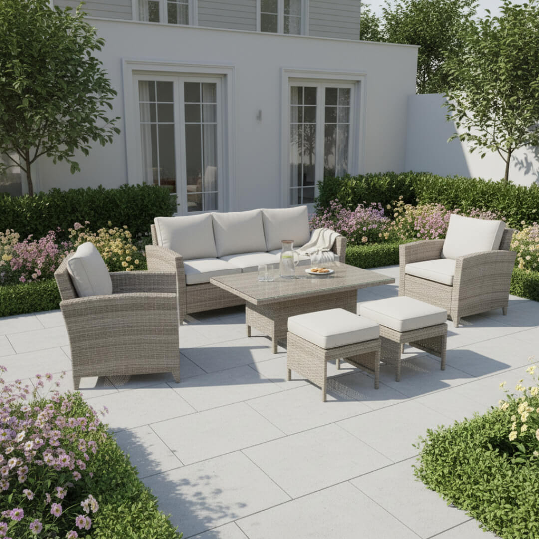 3-Seater Sofa Set with 2 Armchairs & Height Adjustable Table