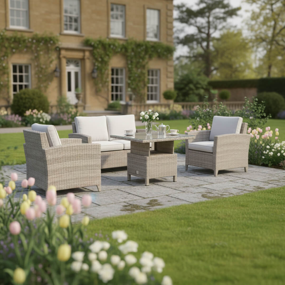 2-Seater Sofa Set with 2 Armchairs & Height Adjustable Table