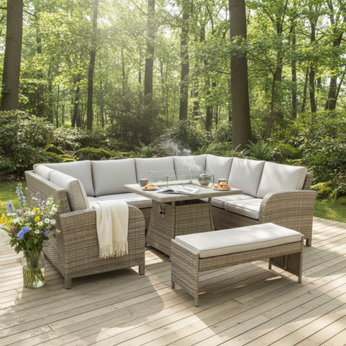 U Shaped Corner Sofa Set with Firepit Table