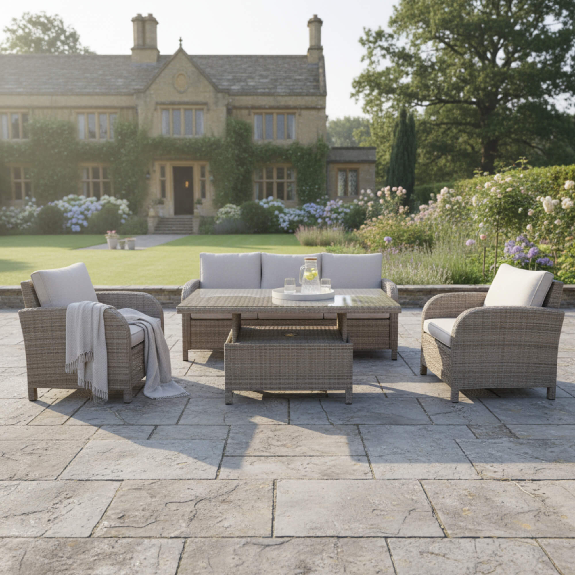 3-Seater Sofa Set with 2 Armchairs & Height Adjustable Table