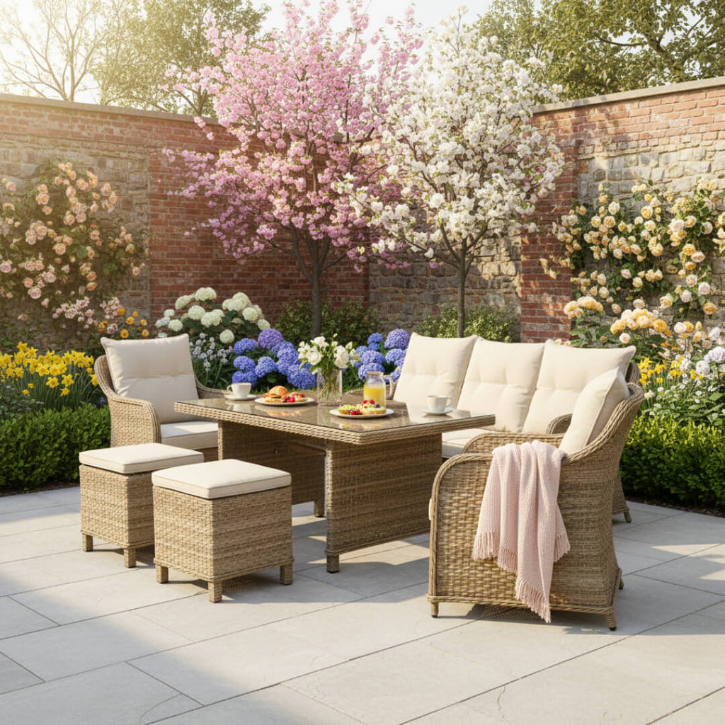 3-Seater Sofa Set with 2 Armchairs, 2 Stools & Standard Table