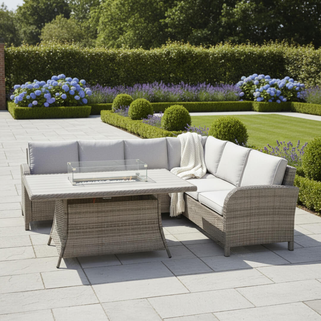 L Corner Sofa Set with Firepit Table
