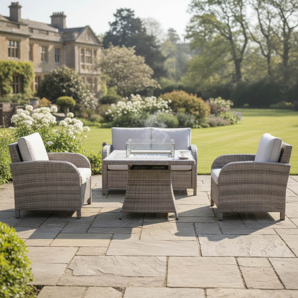 2-Seater Sofa Set with 2 Armchairs & Firepit Table