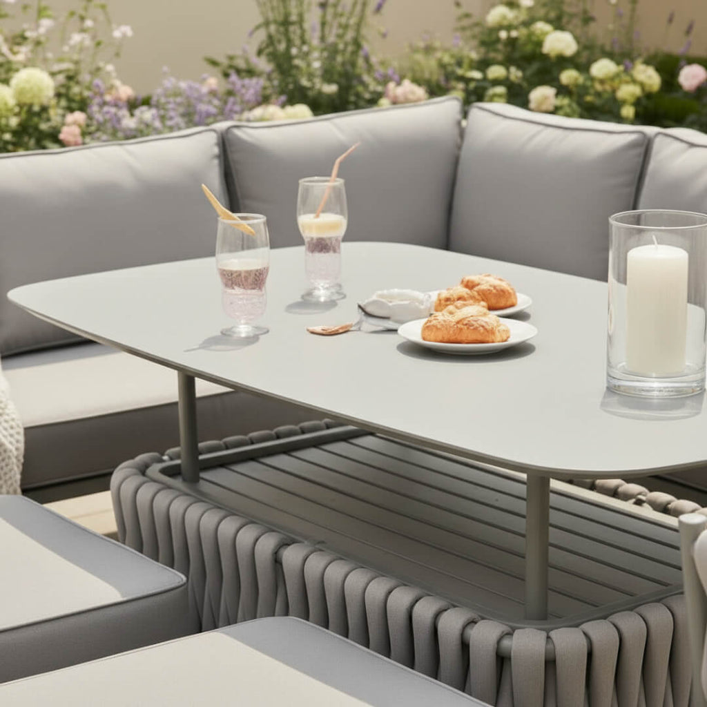 L Corner Sofa Set with Armchair, 2 Stools and Height Adjustable Table
