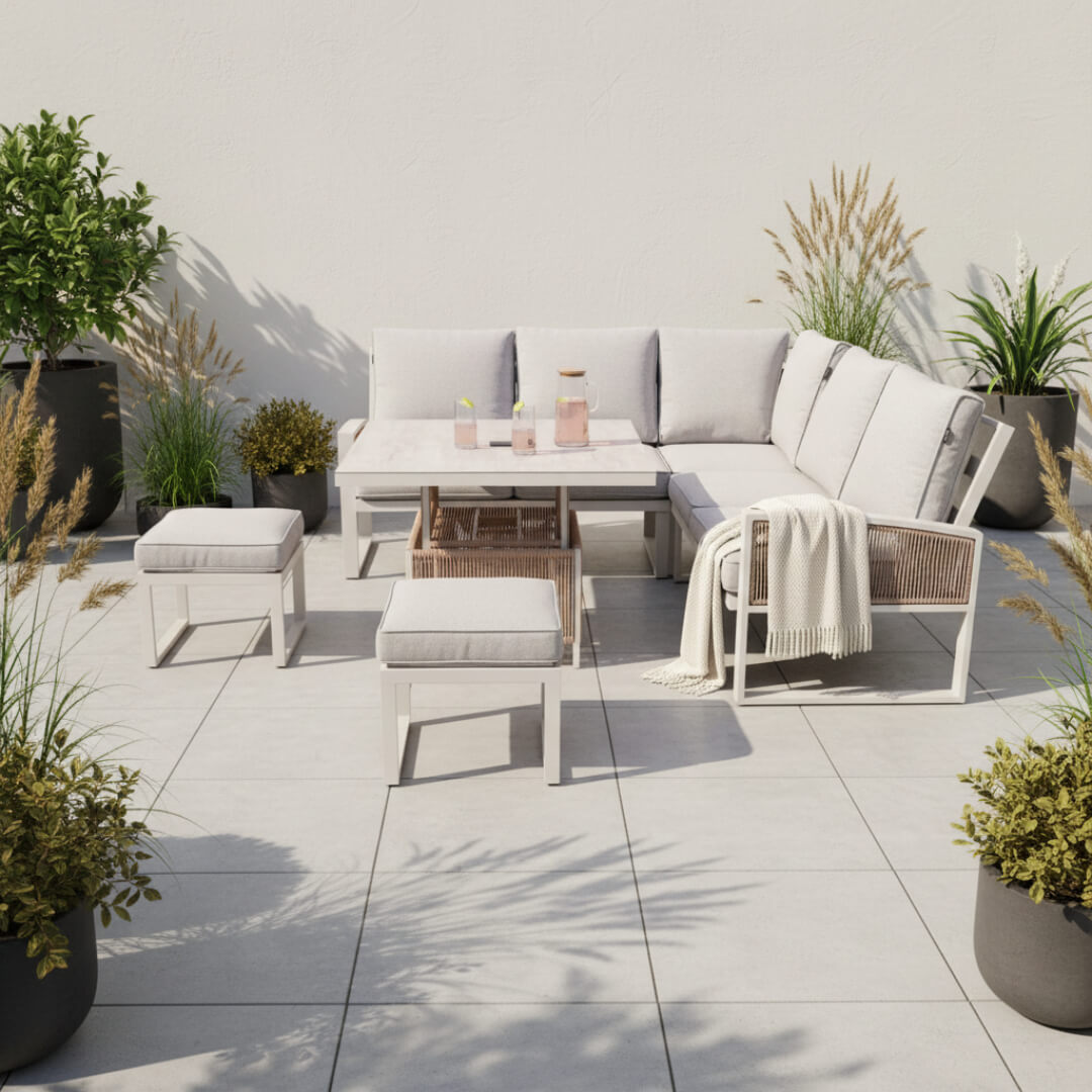 Square Corner Set with 2 Stools & Height Adjustable Table