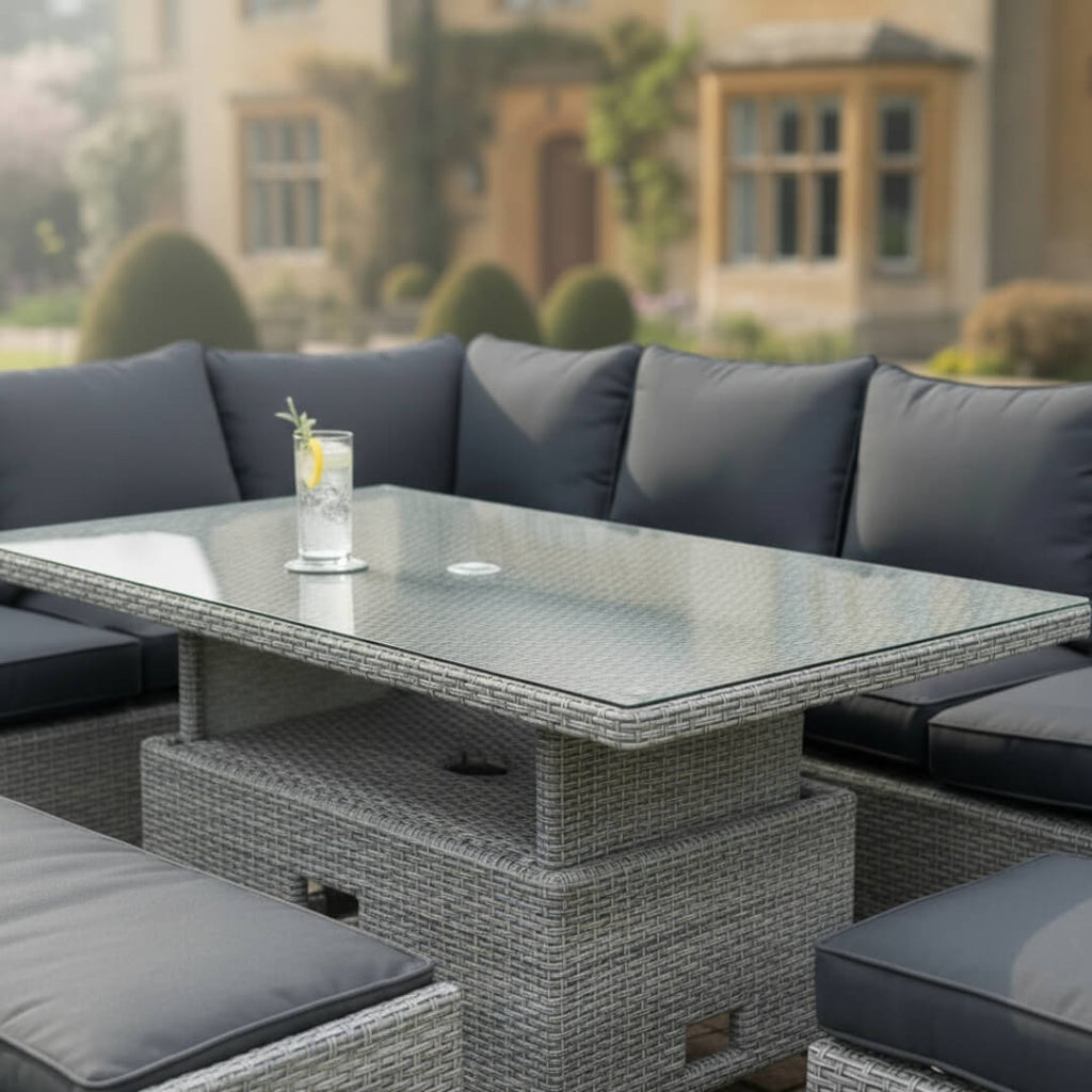L Corner Sofa Set with Bench, Stool & Height Adjustable Table