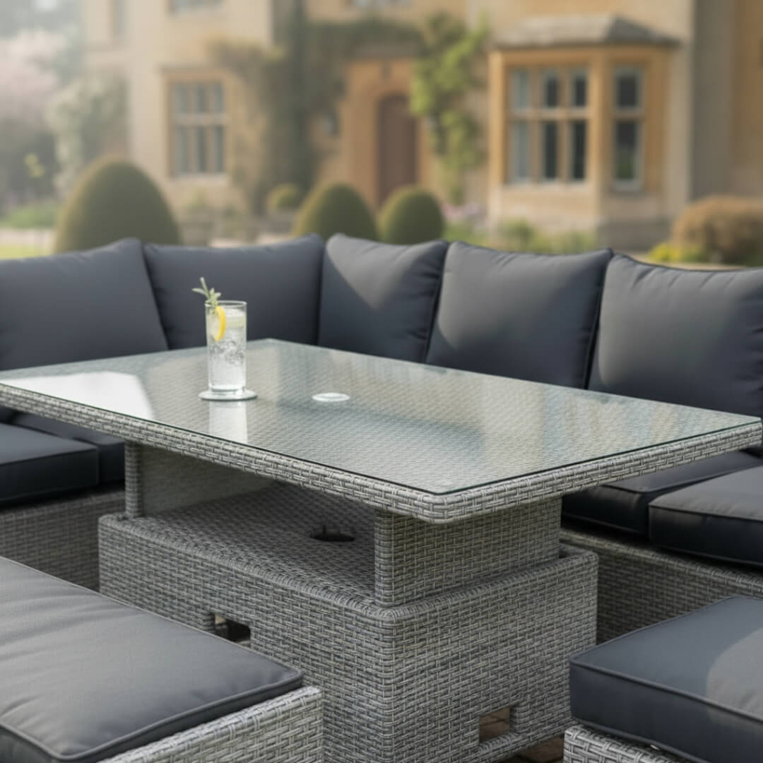 L Corner Sofa Set with Bench, Stool & Height Adjustable Table