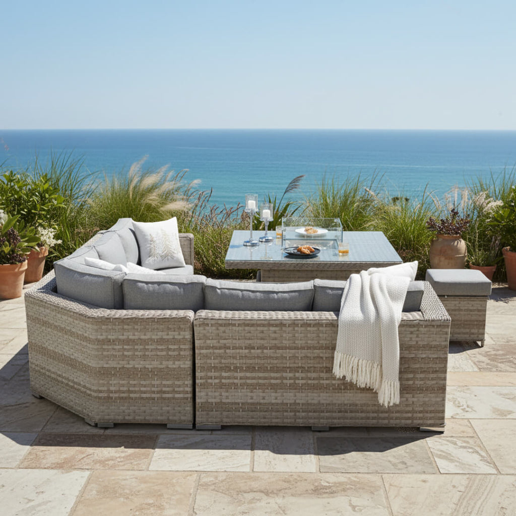 50p Corner Sofa Set with 2 Stools & Firepit Table