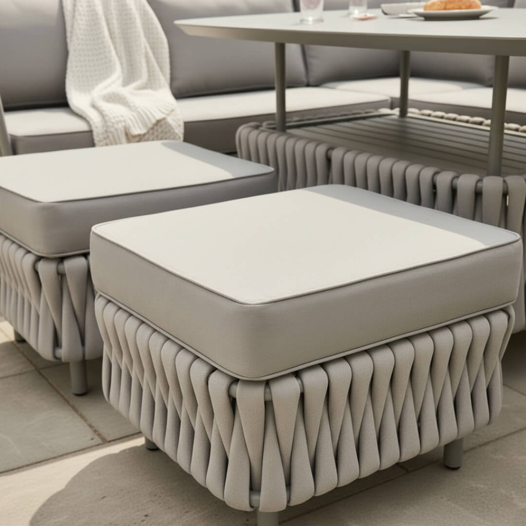 L Corner Sofa Set with Armchair, 2 Stools and Height Adjustable Table