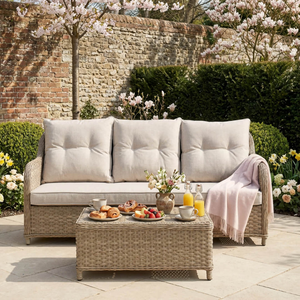 3-Seater Sofa Set with 2 Armchairs, 2 Stools & Standard Table