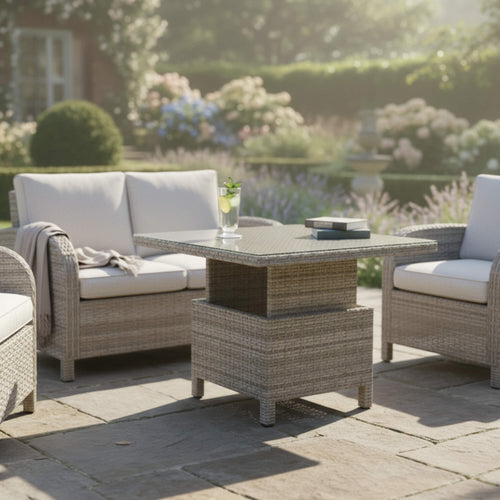 2-Seater Sofa Set with 2 Armchairs & Height Adjustable Table