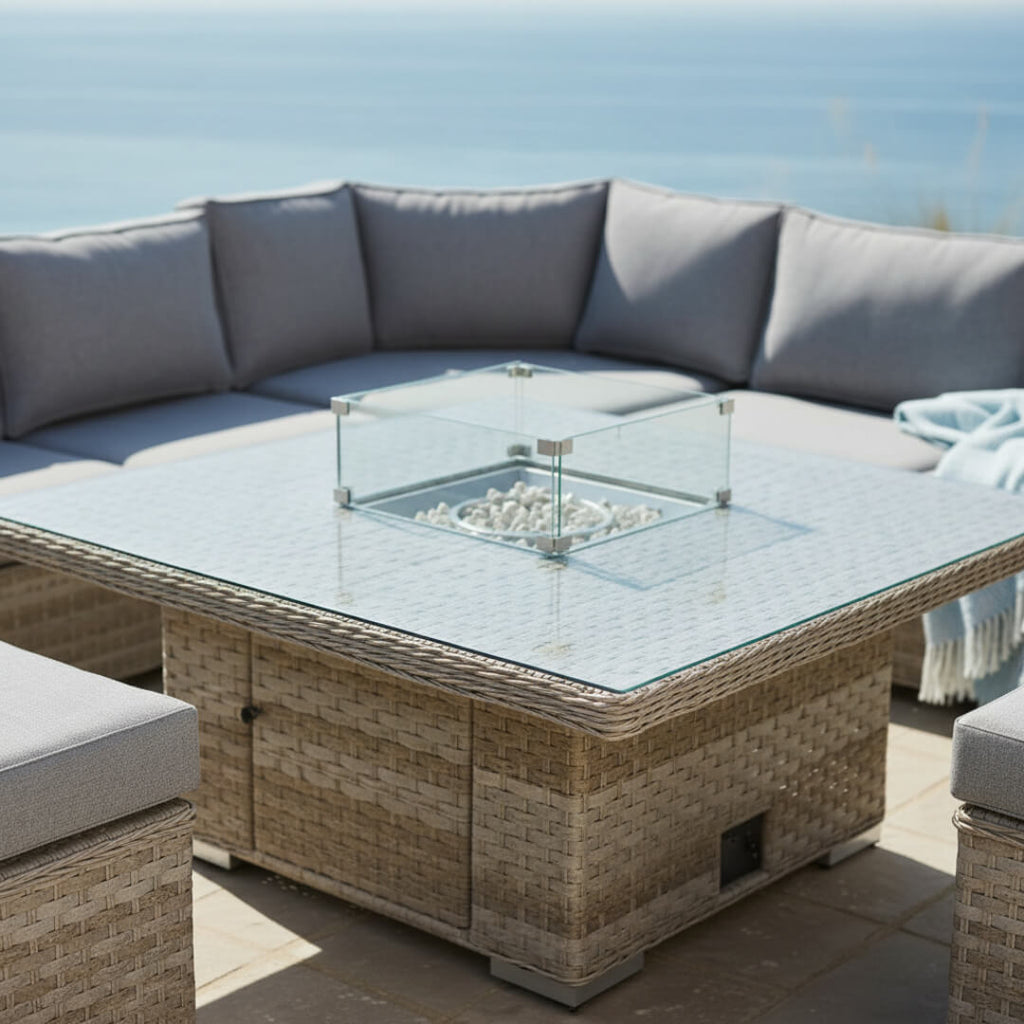 50p Corner Sofa Set with 2 Stools & Firepit Table