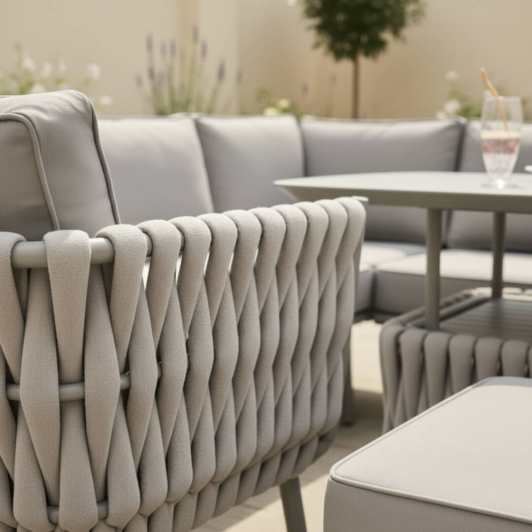 L Corner Sofa Set with Armchair, 2 Stools and Height Adjustable Table
