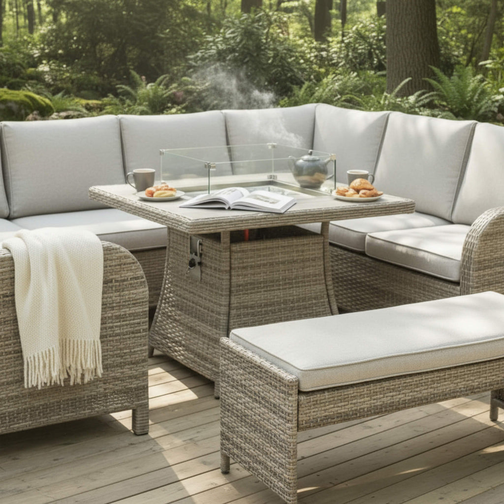 U Shaped Corner Sofa Set with Firepit Table