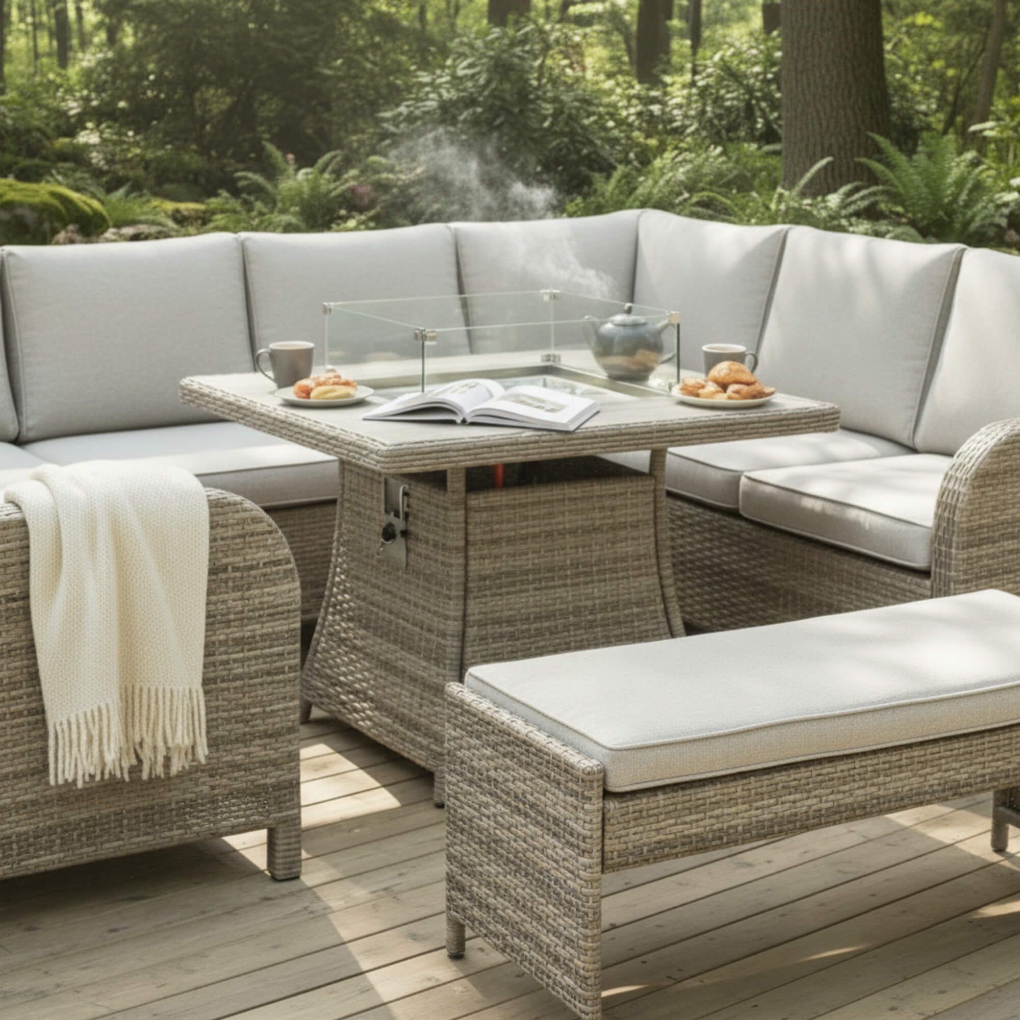 U Shaped Corner Sofa Set with Firepit Table