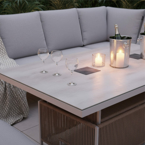L Corner Sofa Set with Bench, Stool & Height Adjustable Table