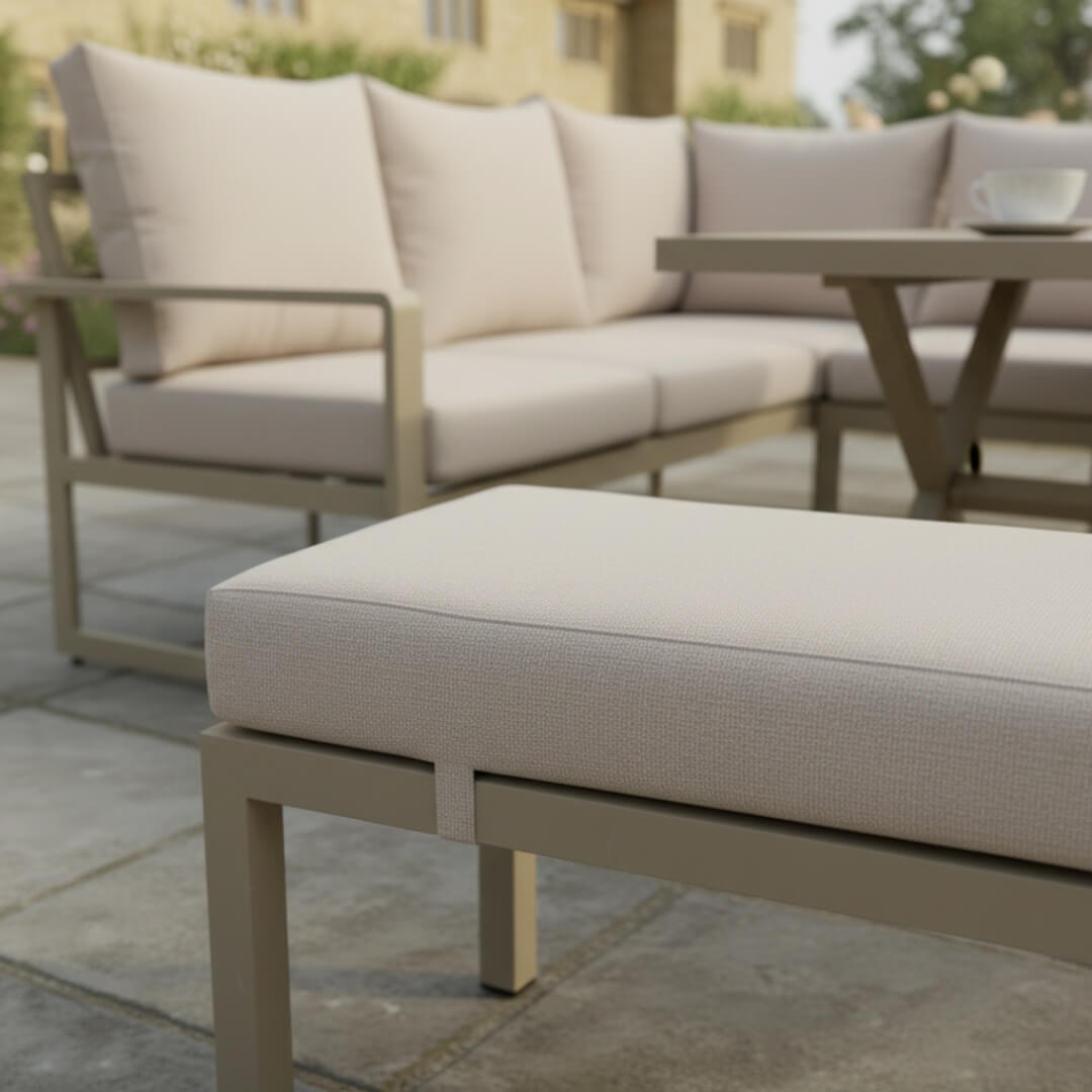 L Corner Sofa Set with Bench, X-leg Dining Table
