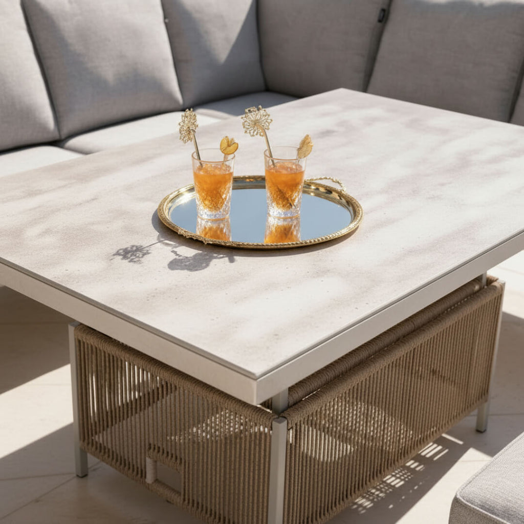 L Corner Sofa Set with Armchair, Bench & Height Adjustable Table