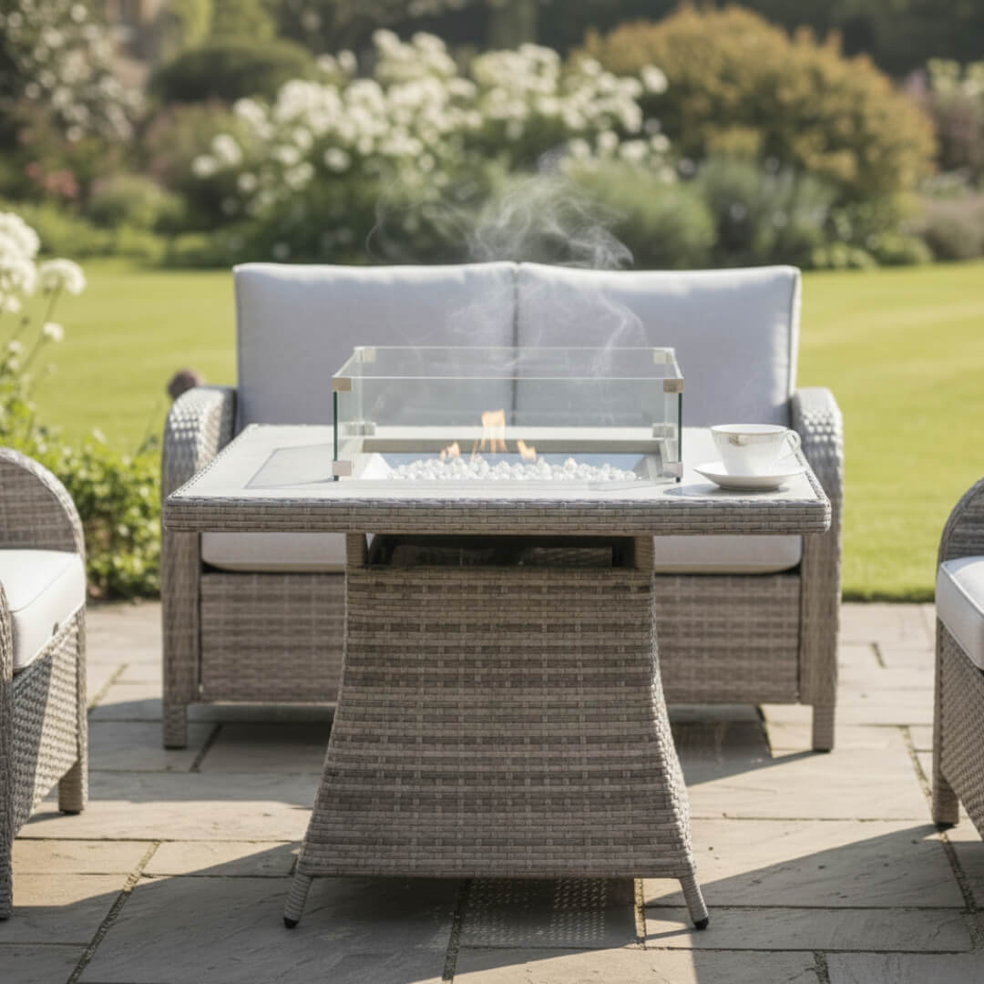 2-Seater Sofa Set with 2 Armchairs & Firepit Table