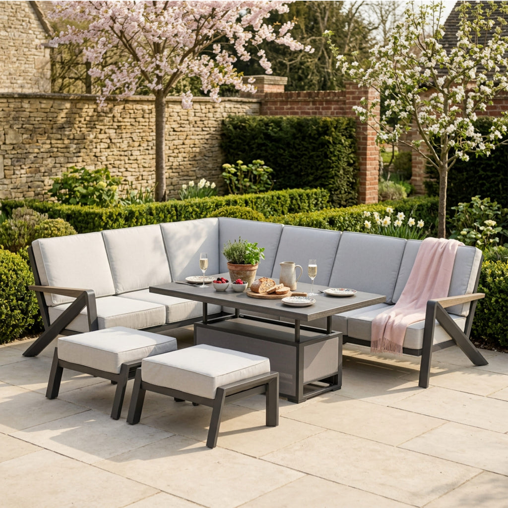 L Corner Sofa Set with 2 Stools & Height Adjustable Table