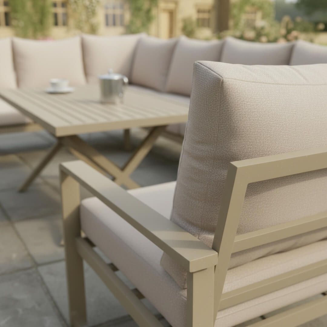 L Corner Sofa Set with Bench, X-leg Dining Table