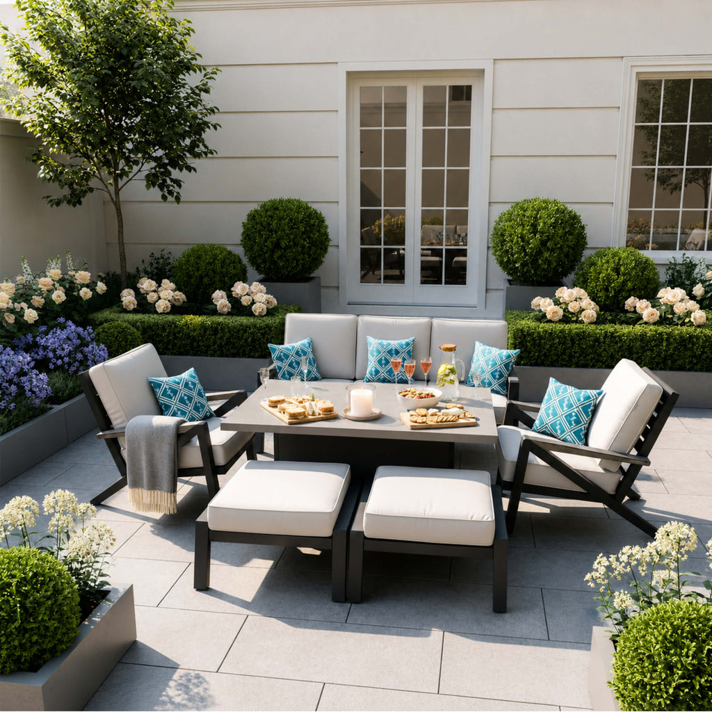 3-Seater Sofa Set with 2 Armchairs, 2 Stools & Height Adjustable Table