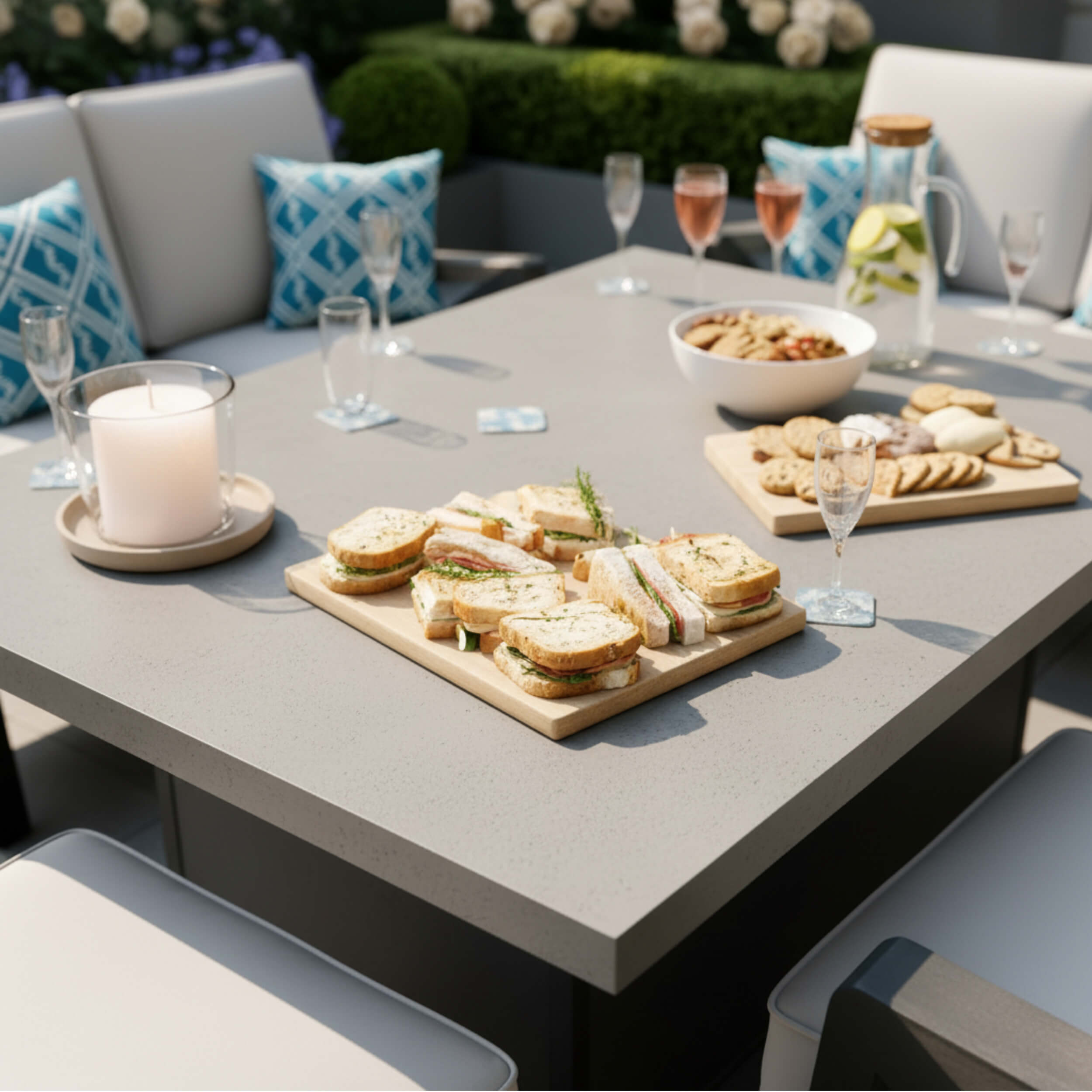 3-Seater Sofa Set with 2 Armchairs, 2 Stools & Height Adjustable Table