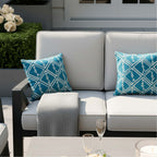 3-Seater Sofa Set with 2 Armchairs, 2 Stools & Height Adjustable Table